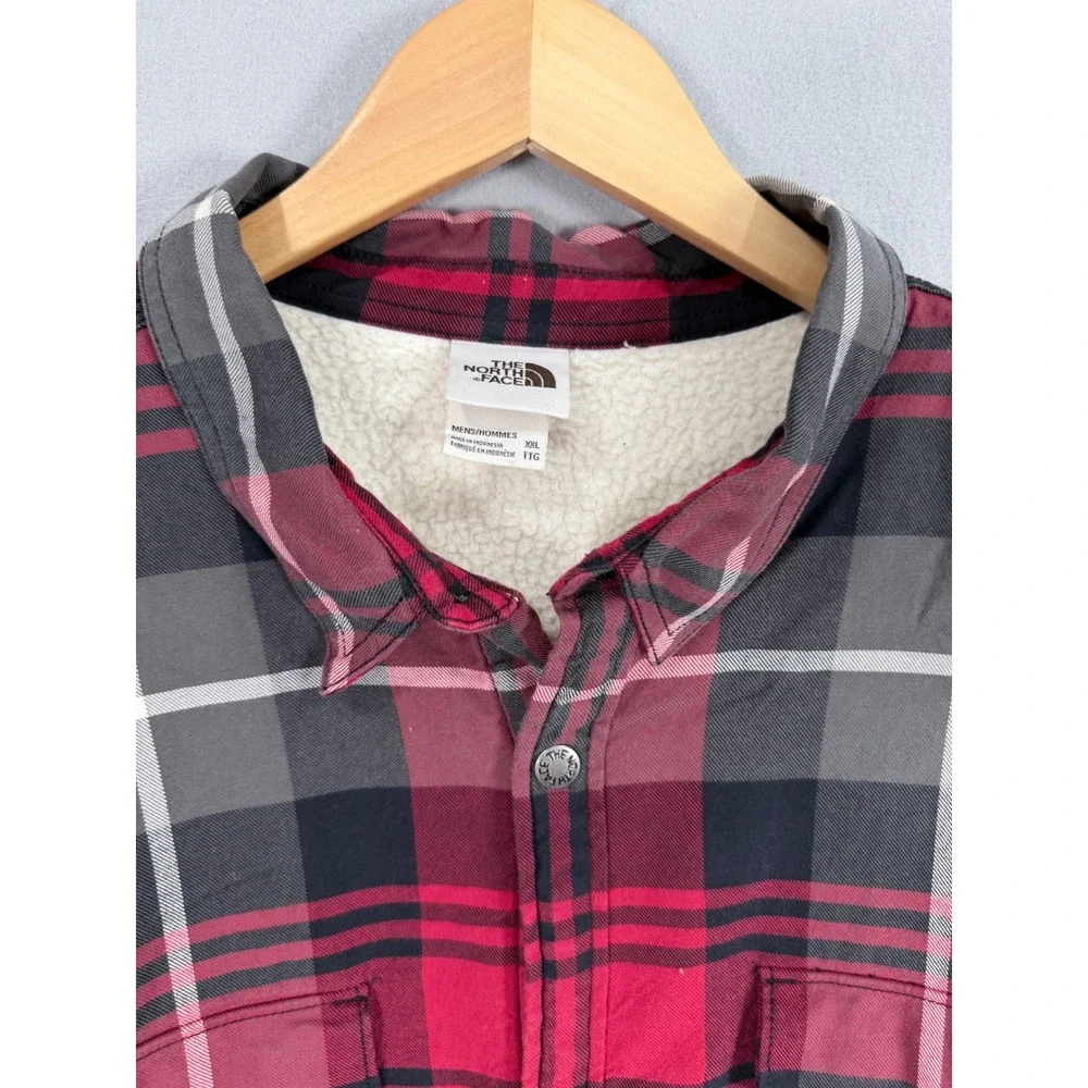 The North Face Flannel Shirt Jacket Mens XXL Red Black Plaid Sherpa Lined